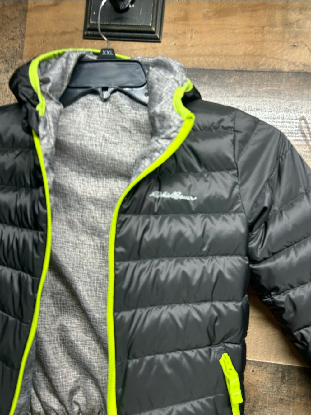 Eddie Bauer Kids Black Puffer Jacket with Lime Trim